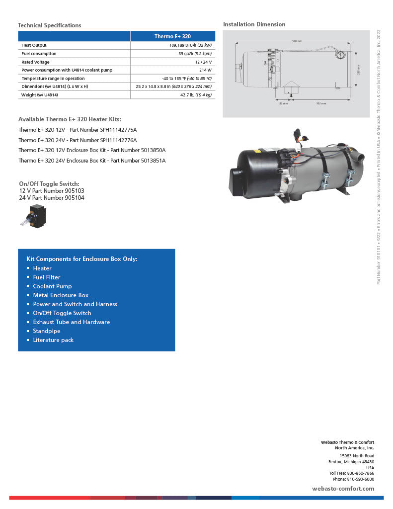 Webasto Thermo E+ 320 Diesel 24v Coolant Heater Enclosure Box Kit 5013851A