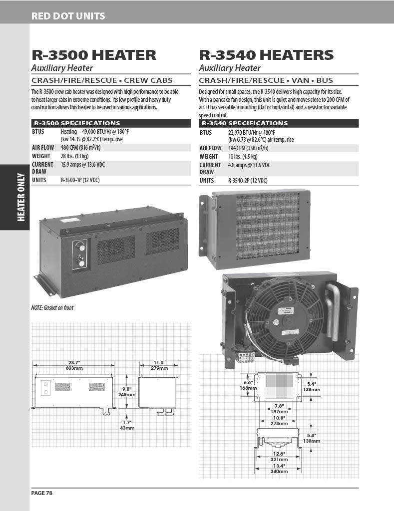 Red Dot Heater Unit 12v Double Fan Floor Exit Connections R-3500-1P