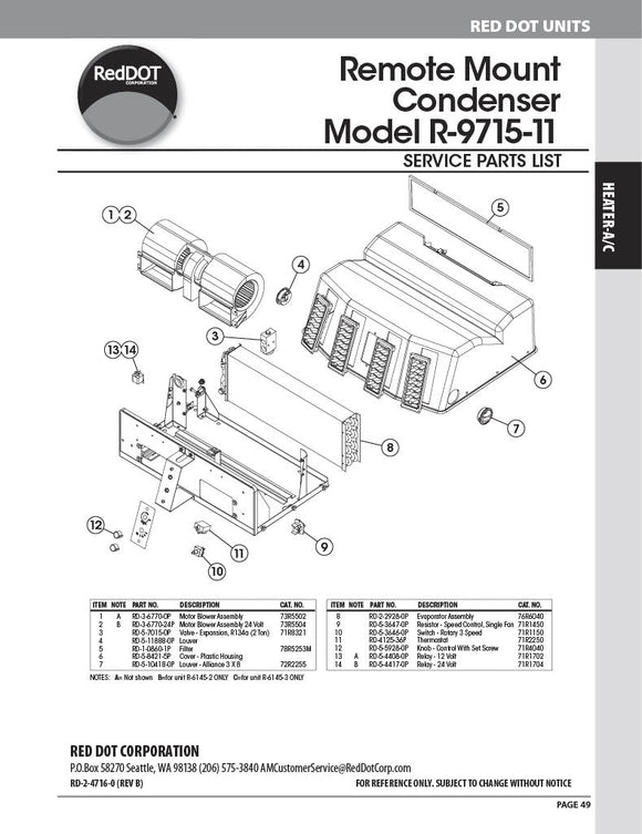 Red Dot AC Evaporator Unit 24v Ceiling Mount R-9715-11-24P | VMACSINC