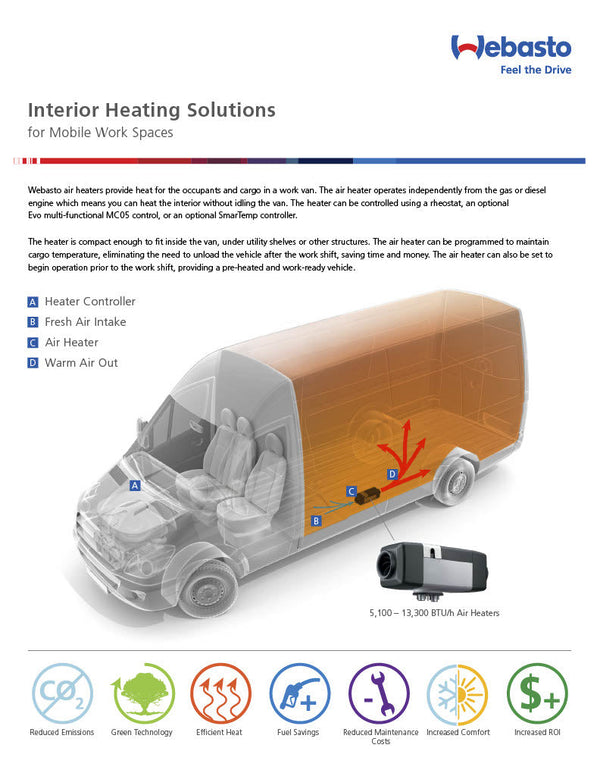 Webasto Air Top 2000 STC - Gasoline Heater - Promaster or Sprinter Van  Install Kit