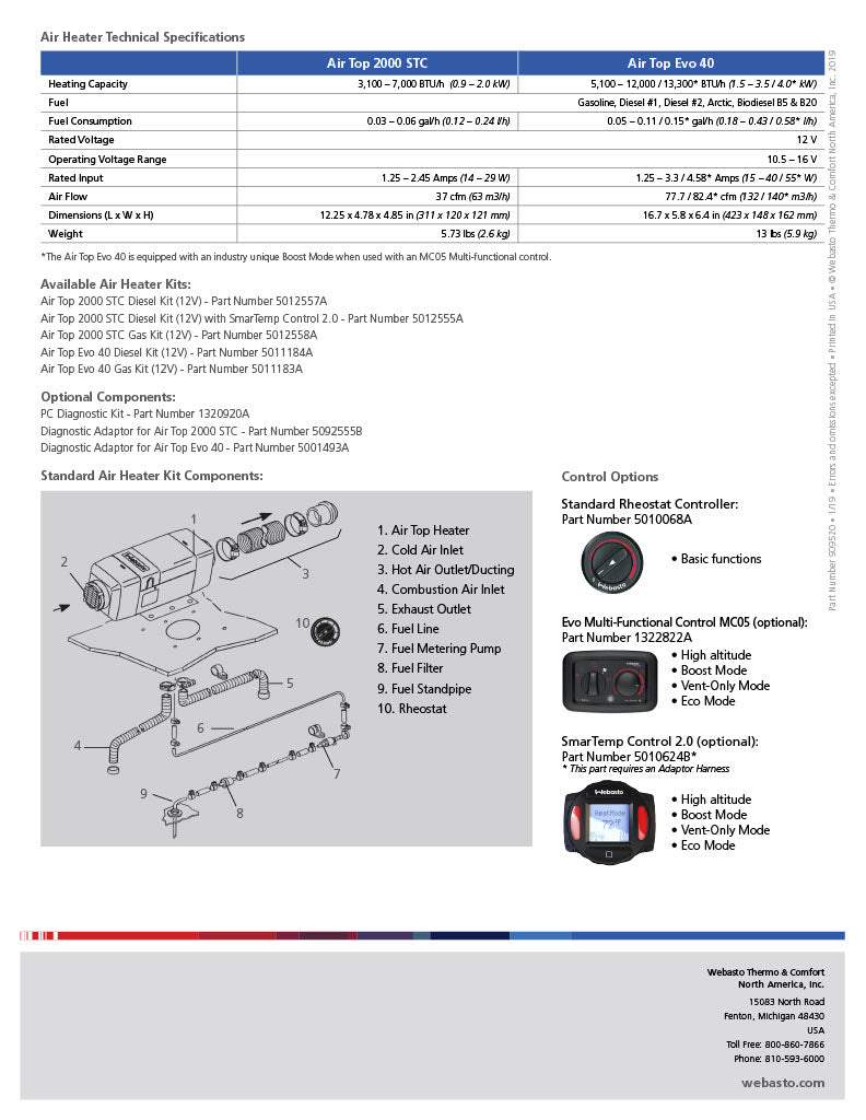 Van Life Webasto 2kW Gasoline Air Heater Kit for Ram Promaster 90-3-0027